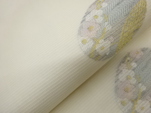  千鳥・梅・兎・葡萄模様織出し夏用名古屋帯